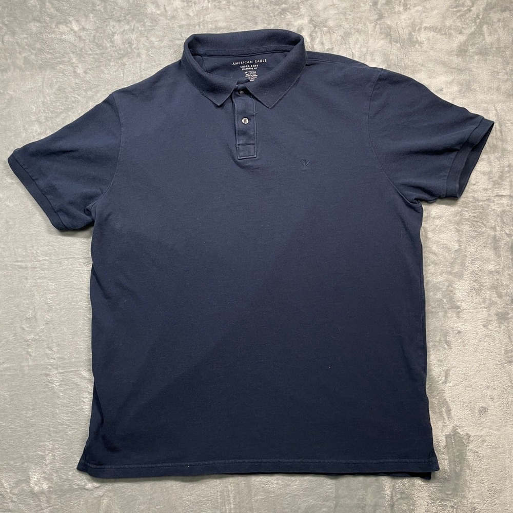 American Eagle Polo Shirt Men XXL Navy Blue Super Soft Standard Fit‎ Pique Logo